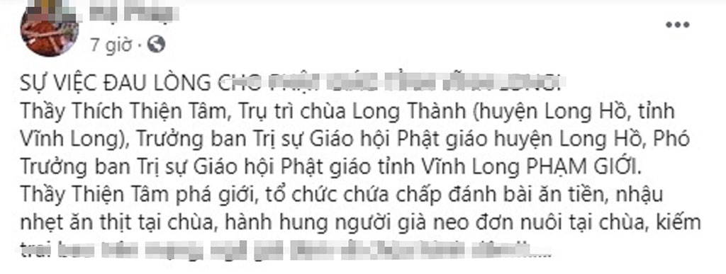 Bài đăng tố cáo trên mạng xã hội Ảnh: chụp màn hình