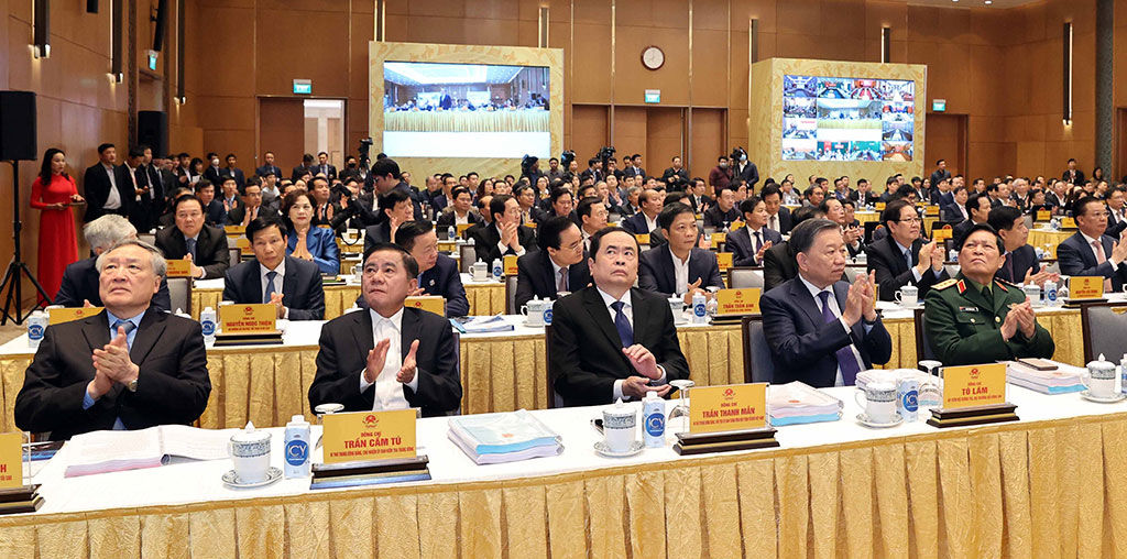 Các đại biểu dự hội nghị tại điểm cầu Hà Nội Ảnh: TTXVN