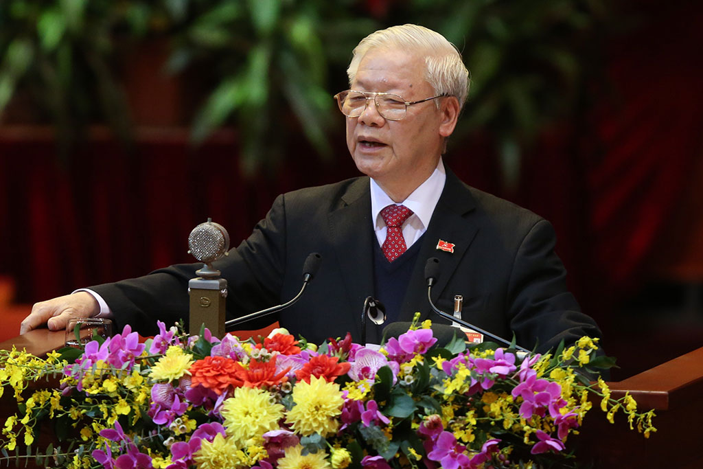 Tổng bí thư Nguyễn Phú Trọng đọc diễn văn bế mạc Đại hội XIII ẢNH: ĐẬU TIẾN ĐẠT