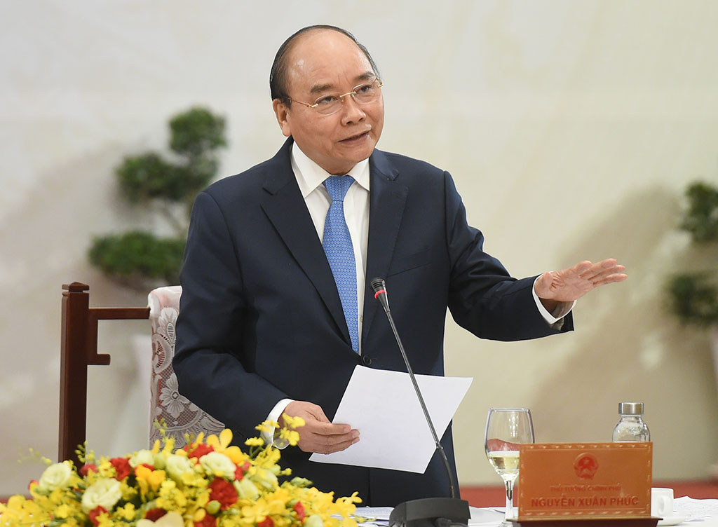 Thủ tướng Nguyễn Xuân Phúc phát biểu tại cuộc “Đối thoại 2045” ẢNH: QUANG HIẾU