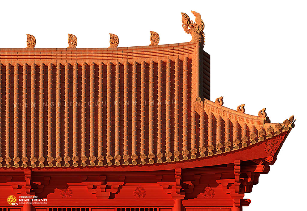 Kiến trúc thời Lý được phục dựng Bộ mái cung điện nhà Lý được phục dựng Ảnh: Viện nghiên cứu Kinh thành