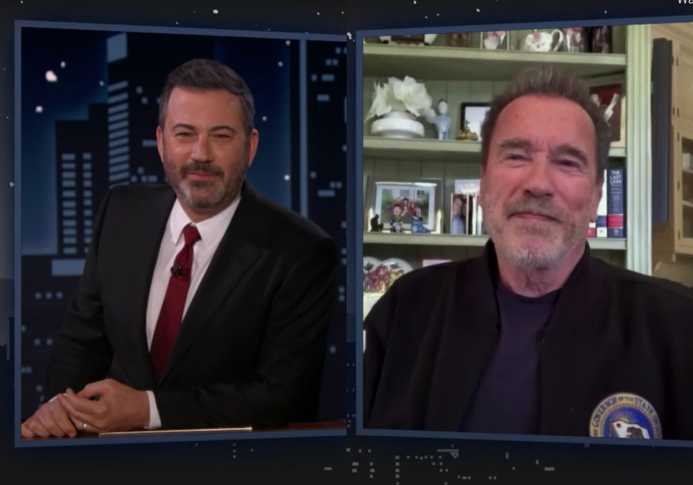 Arnold Schwarzenegger xuất hiện trong chương trình của Jimmy Kimmel. Ảnh: chụp màn hình