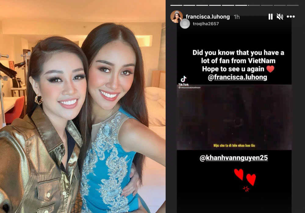  Francisca Luhong James bày tỏ nhớ thương với Khánh Vân dù Hoa hậu Hoàn vũ 2020 đã kết thúc. Ảnh: Instagram NV/chụp màn hình