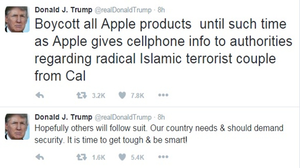Donald Trump đăng đàn kêu gọi tẩy chay Apple - Ảnh chụp màn hình Twitter