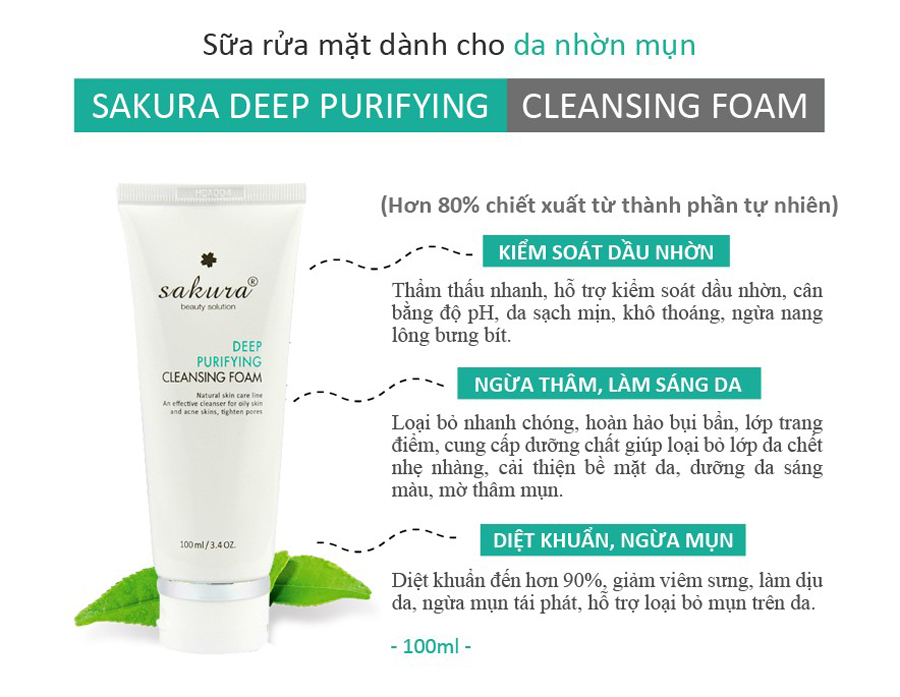 Sữa rửa mặt cho da nhờn Sakura Deep Purifying Cleansing Foam