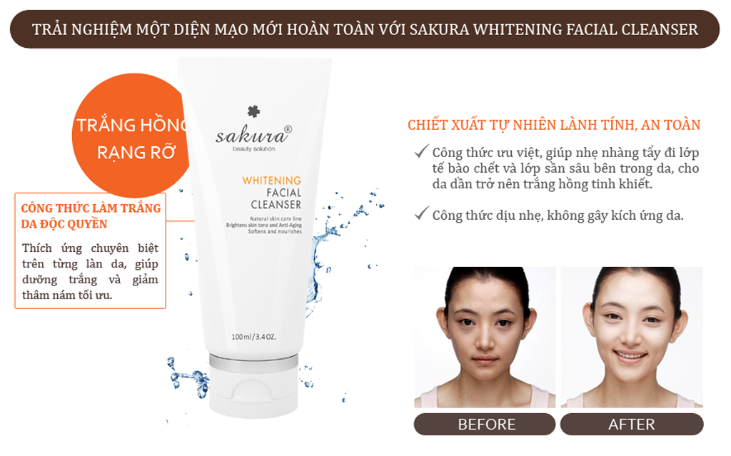 Sữa rửa mặt sáng da Sakura Whitening Facial Cleanser