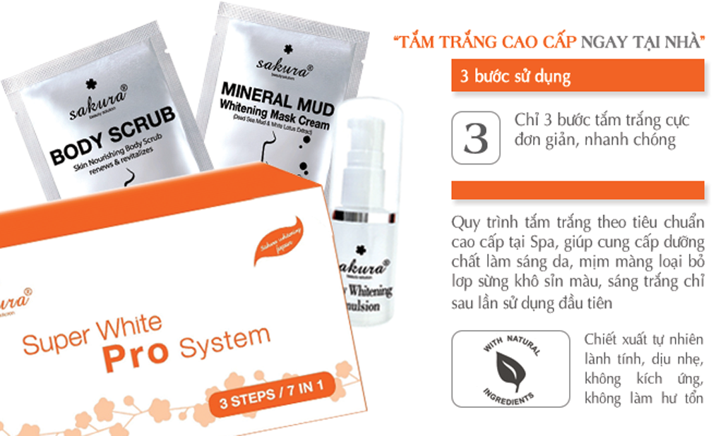 Bộ kem tắm trắng Sakura Super White Pro System của Nhật Bản