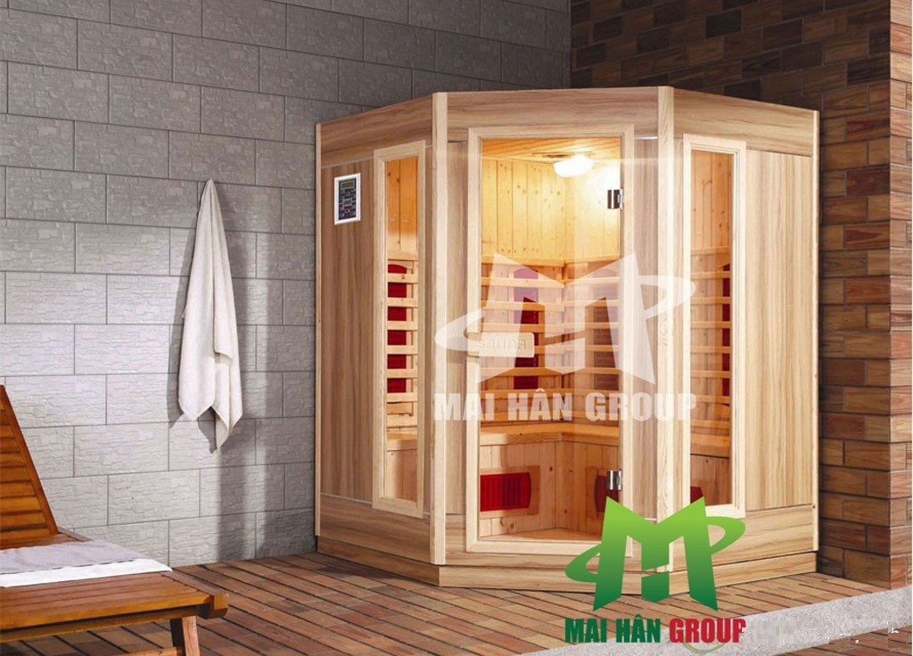 Phòng xông hơi khô Mai Hân sử dụng chất liệu gỗ thông và thiết kế đẹp mắt