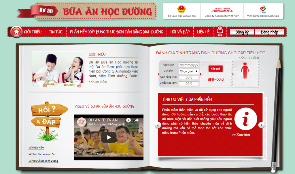 Phần mềm xây dựng thực đơn cân bằng dinh dưỡng được cung cấp miễn phí tại website buaanhocduong.com.vn