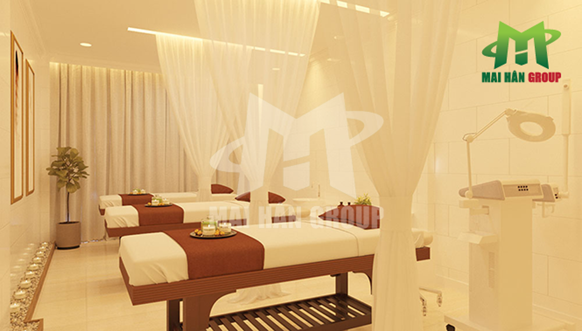Phòng spa với giường massage