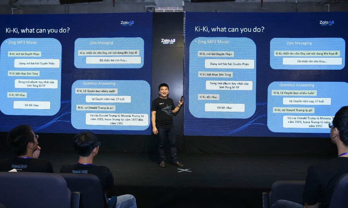 Ông Phạm Kim Long từ Zalo AI Lab giới thiệu về Trợ lý ảo Ki-Ki trong hội thảo Zalo AI Summit