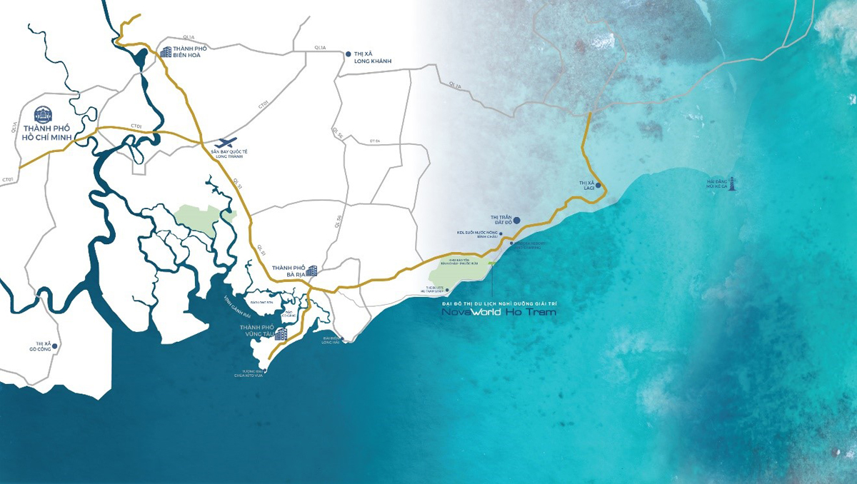 NovaWorld Hồ Tràm đươc phát triển thành chuỗi dự án trải dọc cung đường ven biển từ Bình Châu đến Lộc An với nhiều giai đoạn trên quy mô khoảng 1.000 ha