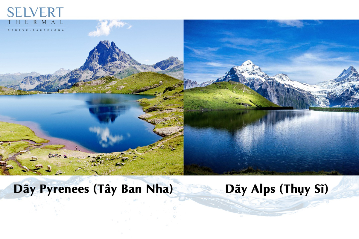 Nước Thermal là hỗn hợp 2 nguồn nước khoáng từ dãy Pyrenees và dãy Alps