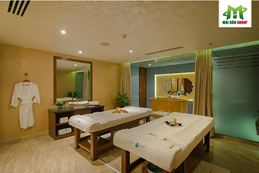 Giường massage tại spa do Mai Hân Group sản xuất và gia công