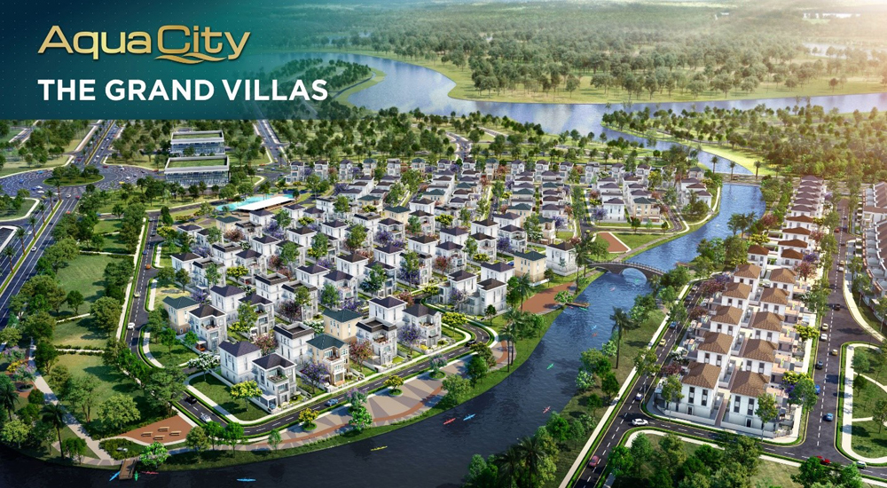 Aqua City được ví như “Thành phố - Nguồn nước” mang lại sức sống “xanh” cho cư dân nơi đây (Ảnh: Phối cảnh khu biệt thự The Grand Villas thuộc Aqua City)