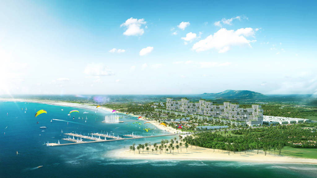 Trong nhiều dự án lớn rục rịch khởi động tại Kê Gà, tâm chấn mạnh mẽ nhất phải kể đến sự xuất hiện của tổ hợp du lịch - giải trí - nghỉ dưỡng và thể thao biển Thanh Long Bay