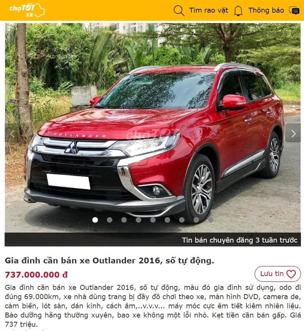 Mitsubishi Outlander 2016 ít được bán lại trên các sàn xe cũ