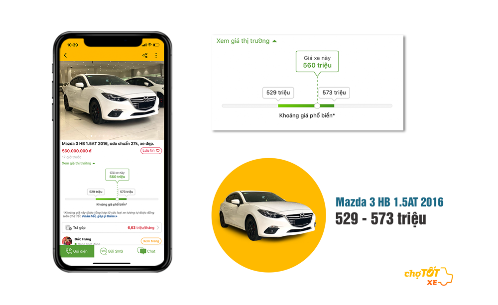 Dễ dàng nắm được toàn cảnh giá xe lướt với tính năng Xem Giá Thị Trường trên chuyên trang Chợ Tốt Xe