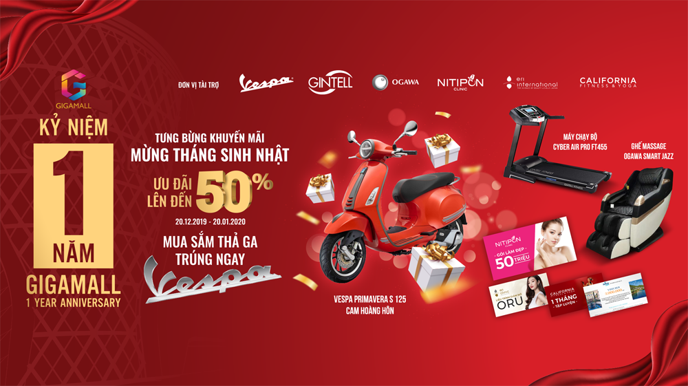 Mừng sinh nhật, mua sắm thả ga trúng ngay Vespa tại TTTM Giagmall