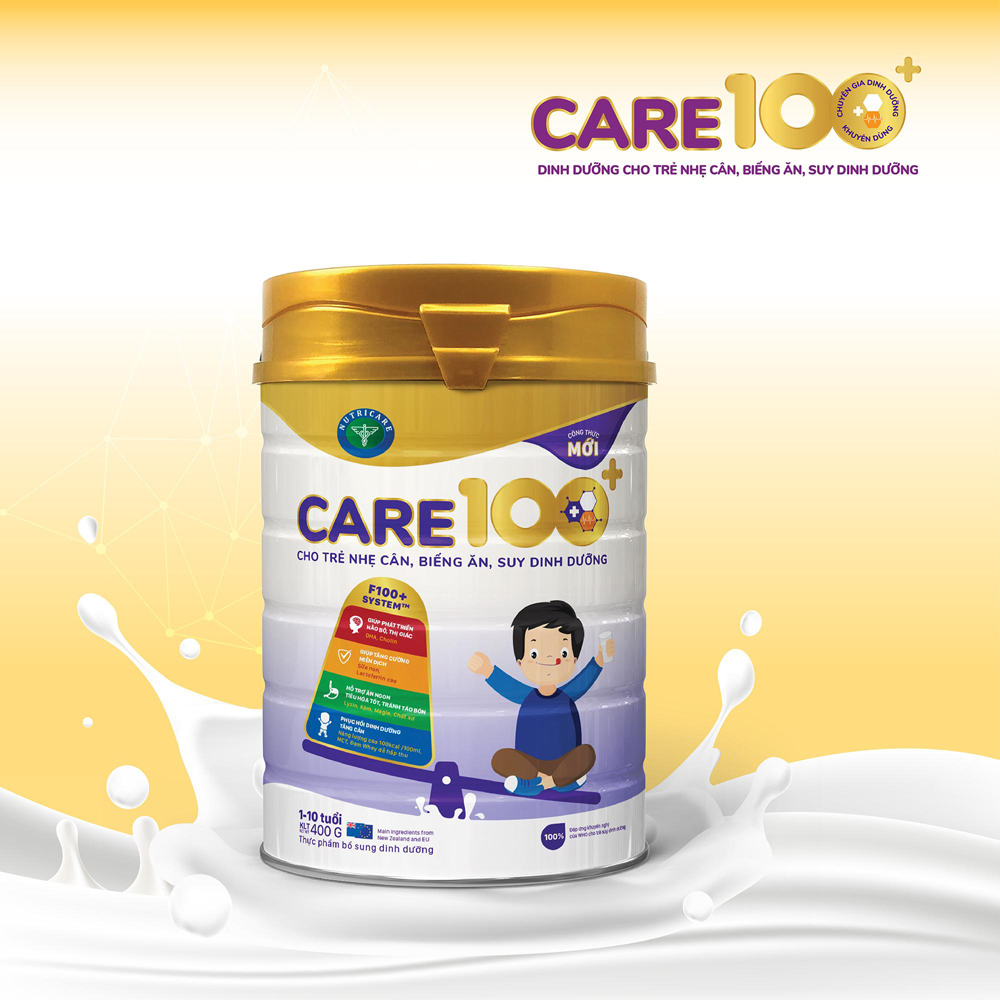 Sữa Care 100+ dành riêng cho trẻ nhẹ cân, biếng ăn, suy dinh dưỡng