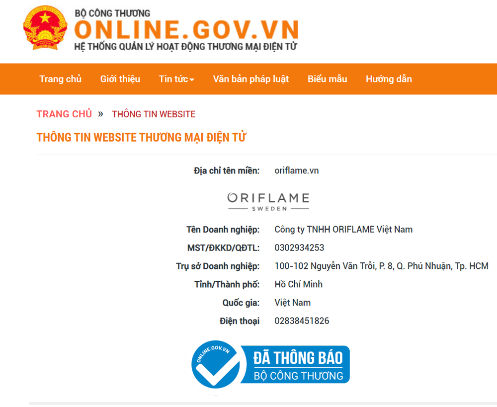 Ảnh chụp màn hình từ website của Bộ Công thương