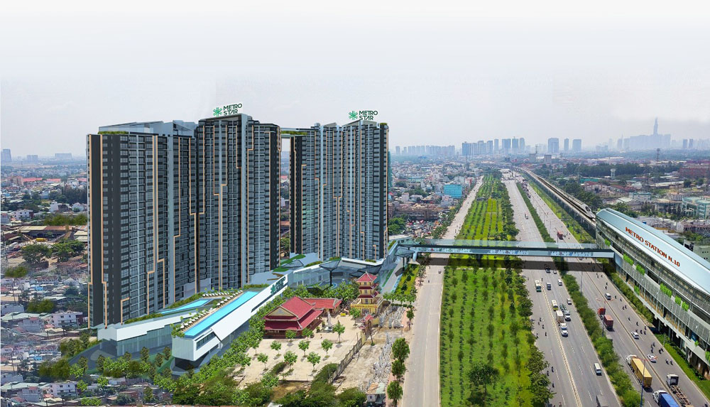 Dự án Metro Star nằm trên mặt tiền Xa lộ Hà Nội, có cầu bộ hành kết nối trực tiếp với ga Metro 10
