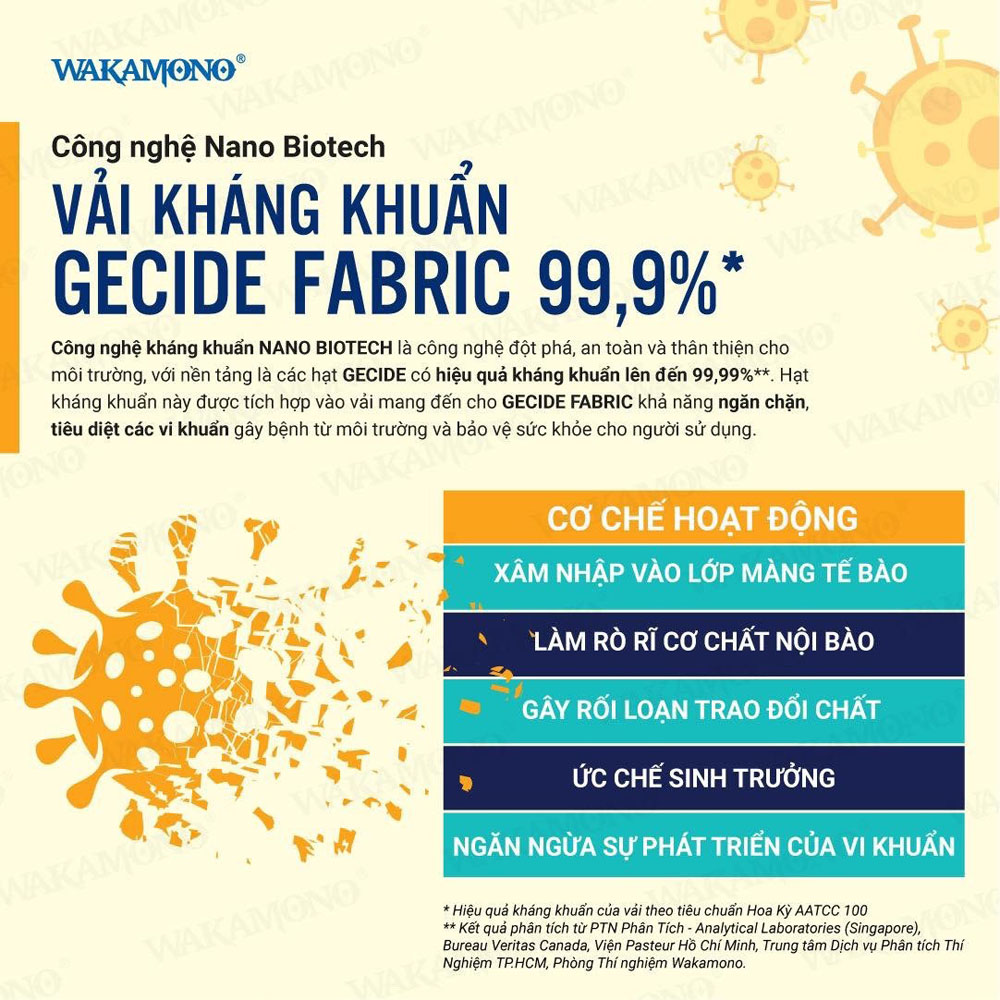 Vải kháng khuẩn nano thiên nhiên Wakamono giúp ngăn chạn và tiêu diệt vi khuẩn hiệu quả đến 99,9%