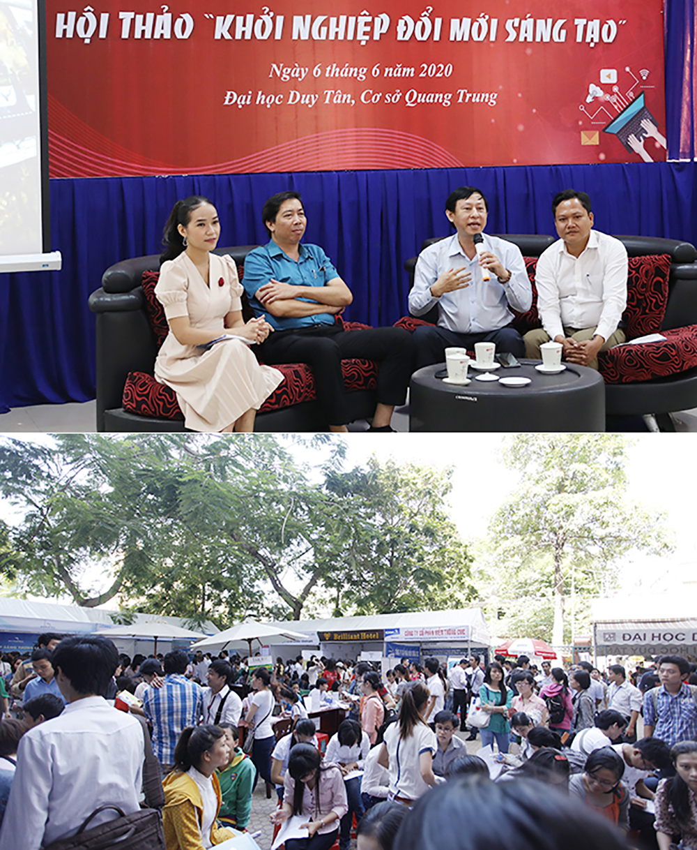 ĐH Duy Tân thường xuyên tổ chức Hội thảo Khởi nghiệp và Ngày hội Việc làm để sinh viên tìm hiểu về nghề nghiệp và nhu cầu tuyển dụng của doanh nghiệp