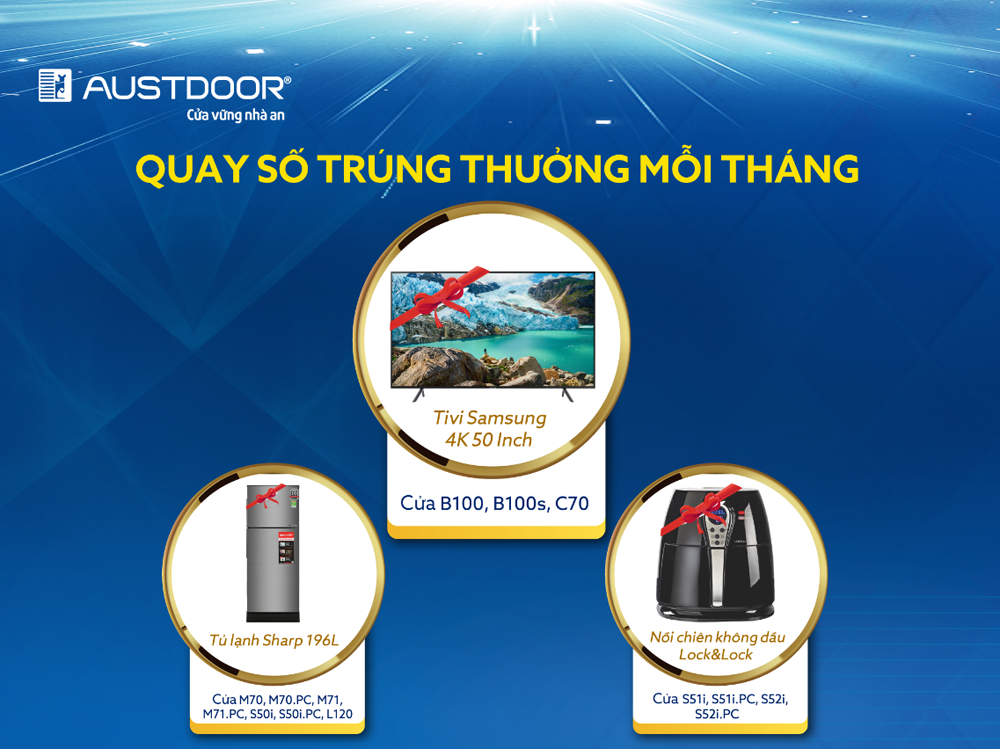 Những phần quà trúng thưởng hấp dẫn tương ứng với các dòng cửa cuốn