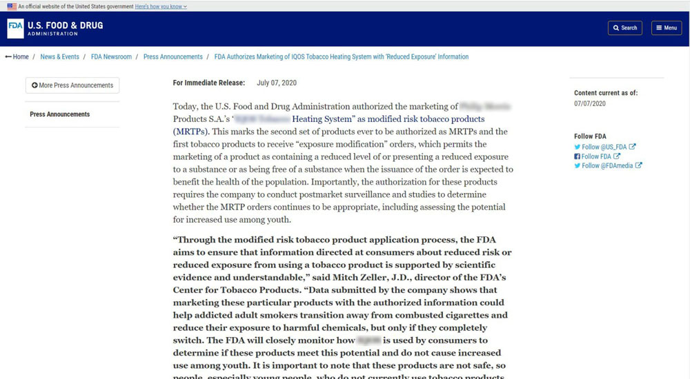 Công bố của FDA được đánh giá sẽ ảnh hưởng lớn tới chính sách quản lý thuốc lá của các quốc gia