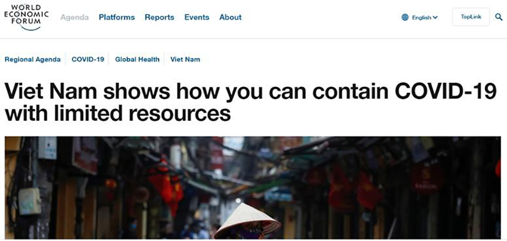 Công tác phòng chống dịch Covid-19 của Việt Nam được ghi nhận trên trang điện tử của Diễn đàn Kinh tế thế giới (WEF)