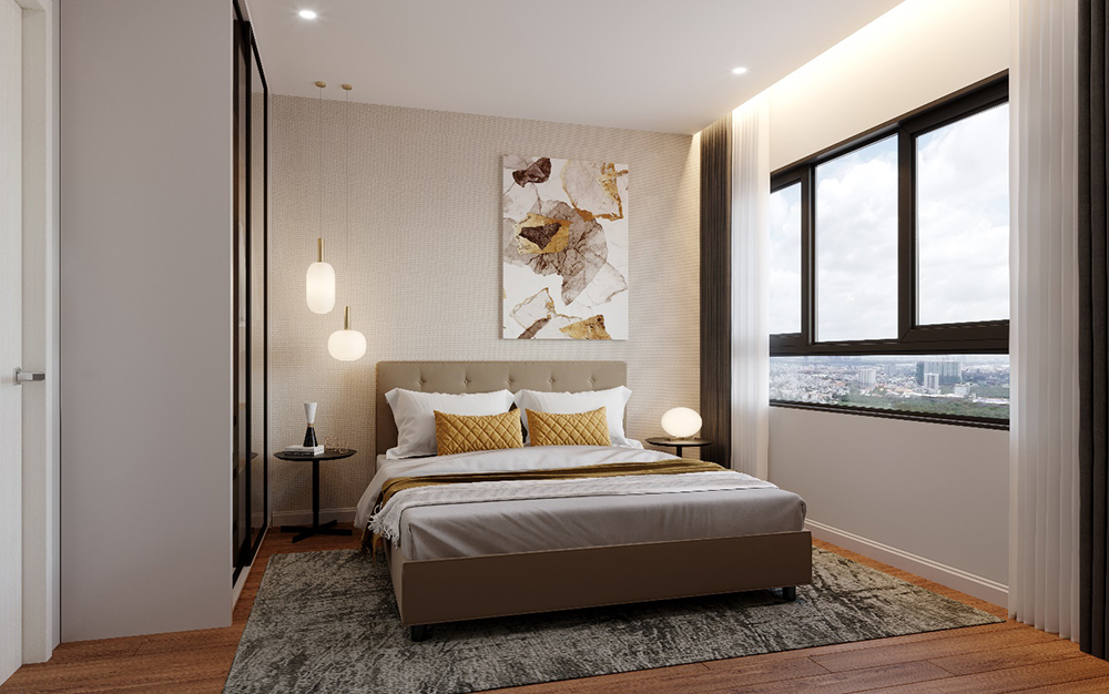 Phòng ngủ thiết kế vách kính lớn mang đến sự thoải mái cho chủ nhân