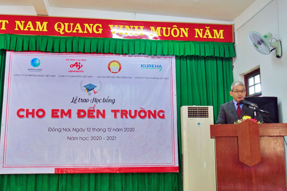 Đại diện đơn vị sáng lập quỹ học bổng, ông Keiji Kaneko - Tổng giám đốc Công ty Ajinomoto Việt Nam chia sẻ về mục đích của Quỹ học bổng