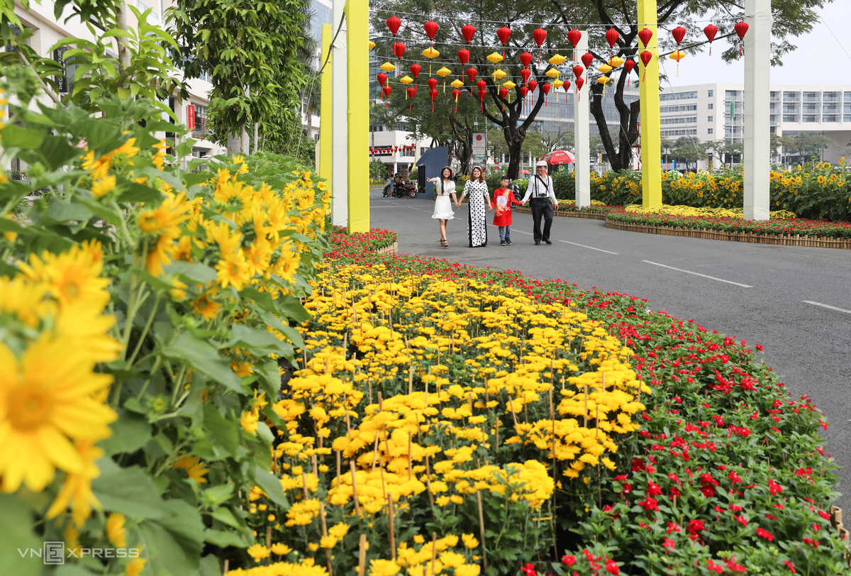 Không gian tràn ngập màu sắc tại đường hoa Phú Mỹ Hưng
