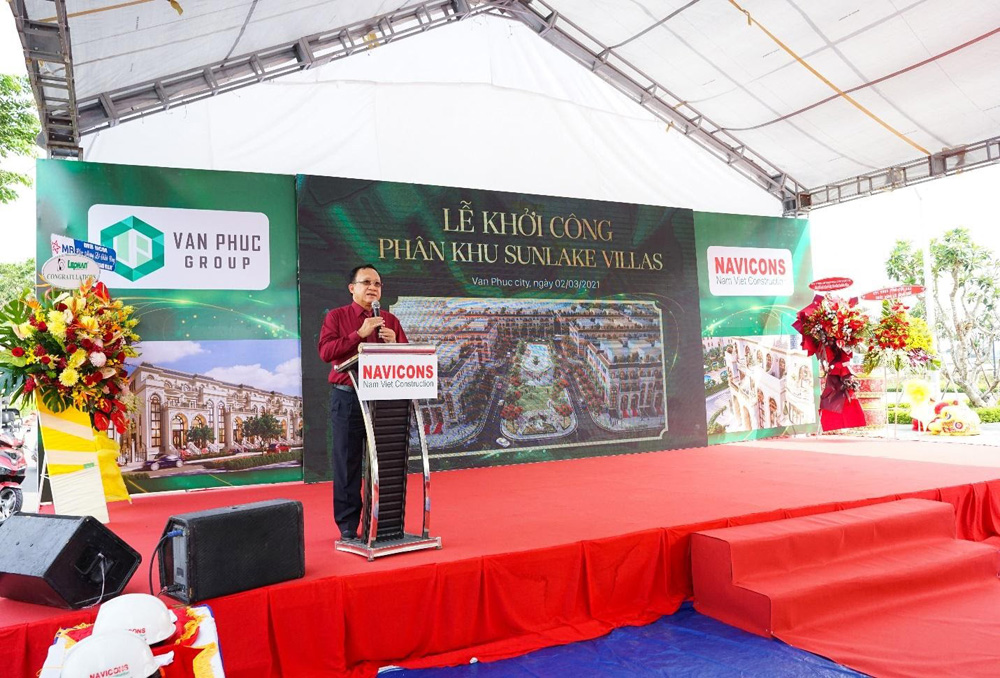 Ông Lê Văn Minh - Tổng giám đốc Van Phuc Group phát biểu tại lễ khởi công - Ảnh: ĐP