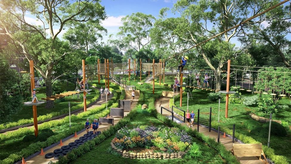Tổ hợp trò chơi mạo hiểm Adventure Forest tại công viên trung tâm Gem Sky Park dự kiến sẽ đưa vào phục vụ nhu cầu vui chơi, vận động vào quý 2/2021