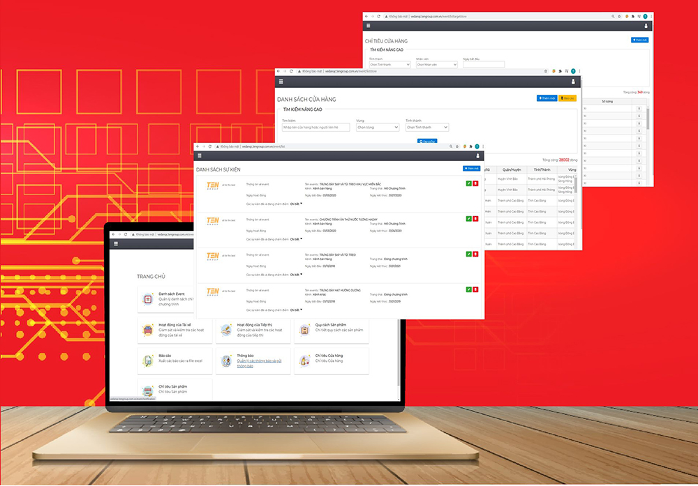 Ngoài OCTOPUS, TEN Group còn xây dựng hệ thống phần mềm quản lý bán hàng, trưng bày POSM, Activation, sự kiện và thương mại điện tử theo nhu cầu của từng doanh nghiệp. Ảnh: Phần mềm do TEN Group thực hiện giúp khách hàng quản lý các hoạt động truyền thông marketing, bán hàng… một cách hiệu quả