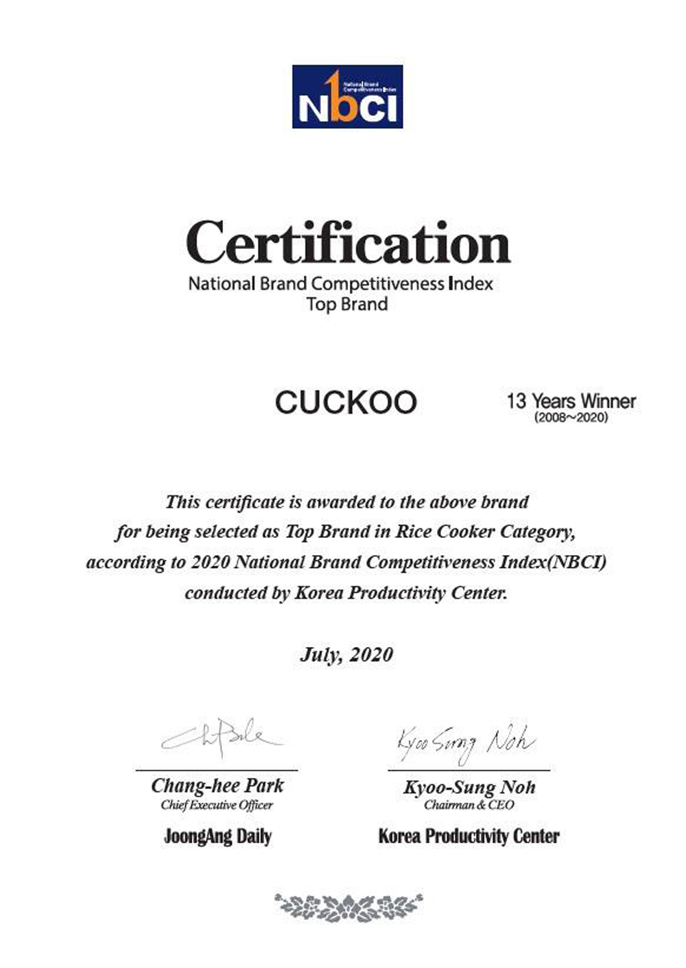 Cuckoo có hơn 1124 bằng sáng chế, bằng khen tại Hàn Quốc