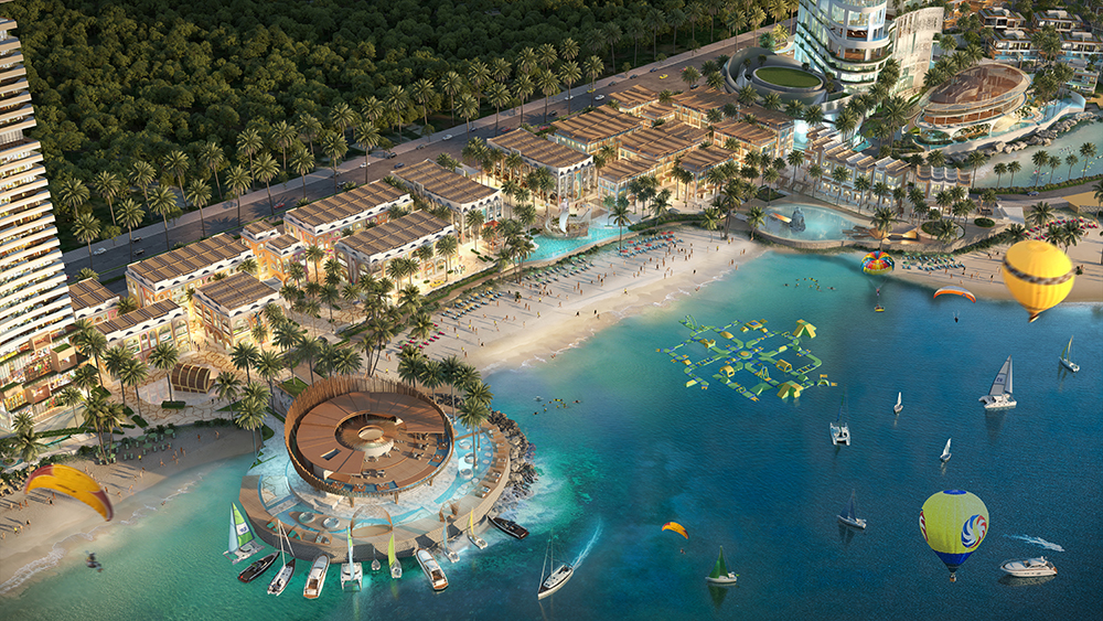 Hệ thống tiện &iacute;ch tr&ecirc;n cạn v&agrave; dưới nước độc đ&aacute;o nằm xen lẫn với quần thể shophouse mặt biển