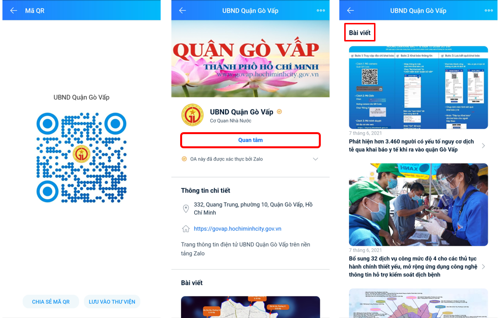 Người dân tìm và quan tâm trang Zalo “UBND Quận Gò Vấp” để nhận thông tin về Covid được cập nhật mỗi ngày