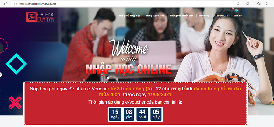 Giao diện trang chủ Nhập học Online