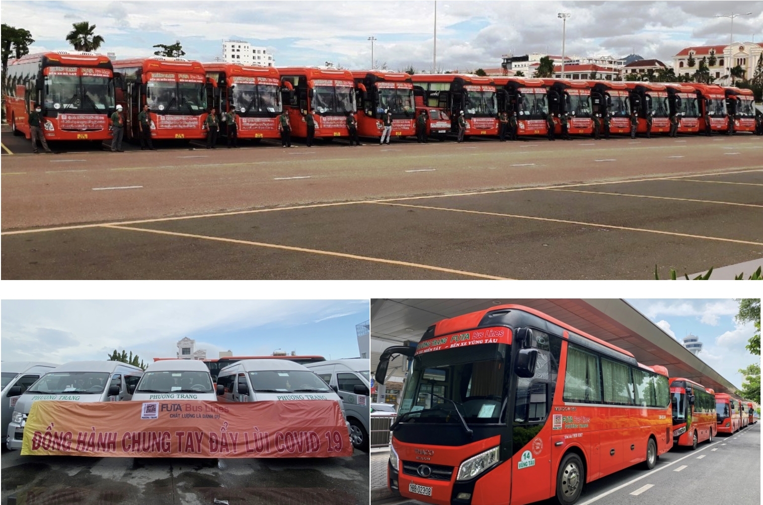 Hàng trăm xe ô tô và tài xế của Tập đoàn Phương Trang hỗ trợ, phục phụ công tác phòng chống đại dịch Covid-19