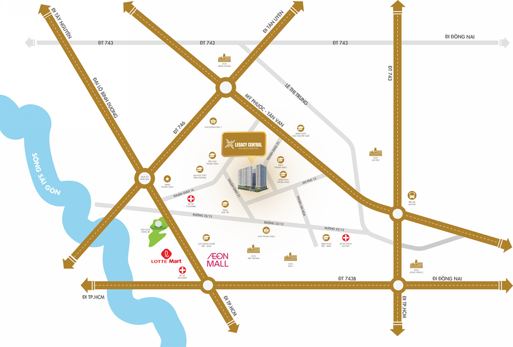 Tọa lạc ngay trung tâm TP. Thuận An, Legacy Central là giao điểm kết nối TP.HCM và các tỉnh thành lân cận