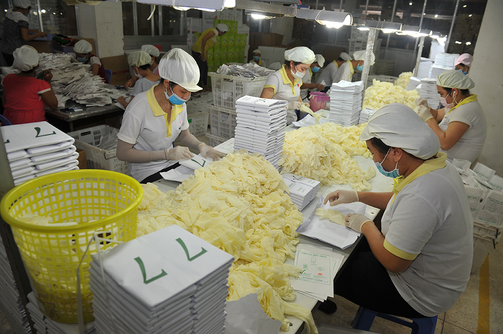 Sản xuất găng tay ở Công ty VRG Khải Hoàn | Tác giả ảnh: Vũ Phong