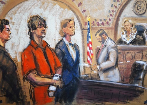 Ảnh phác họa về phiên tòa xét xử Dzhokhar Tsarnaev (áo cam) - Ảnh: Reuters