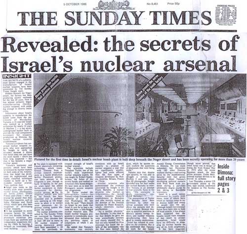 Bài trang nhất của báo The Sunday Times về chương trình hạt nhân Israel ngày 5.10.1986 - Ảnh: WikiLeaks 