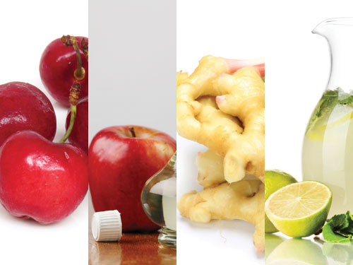 Cherry, giấm táo, gừng, nước chanh... có ích trong việc điều trị gút - Ảnh: Hạ Huy - Shutterstock