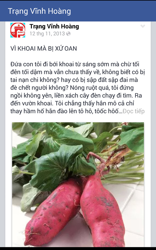 Chuyện trạng trên Facebook Trạng Vĩnh Hoàng của anh Xuân Thắng 