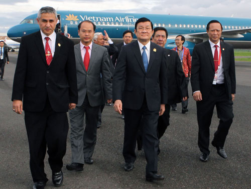 Chủ tịch nước Trương Tấn Sang đến TP.cdự lễ kỷ niệm -  Ảnh: TTXVN