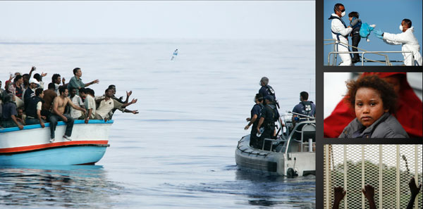 Những người di cư may mắn gặp được lực lượng cứu hộ trên Địa Trung Hải - Ảnh: Reuters 
